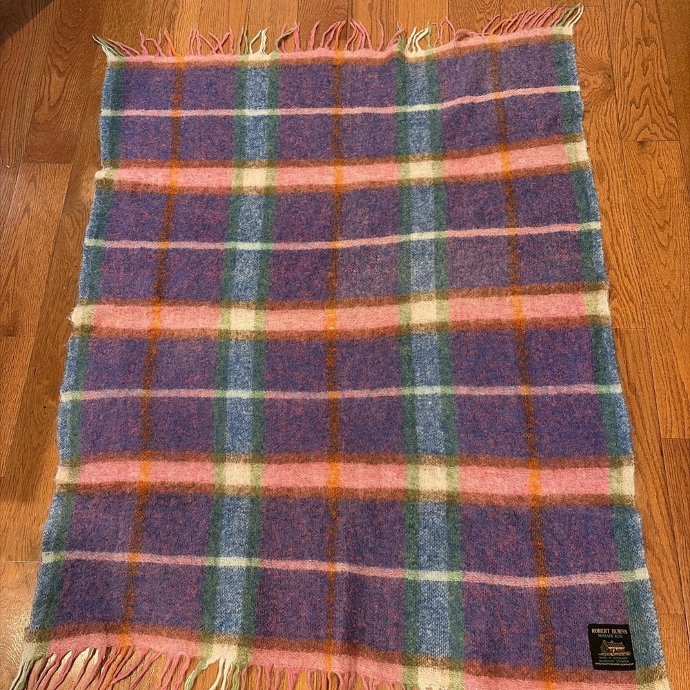 Vintage 1960s Robert Burns Mohair Plaid Throw, 70% Mohair, 30% Wool 70x52